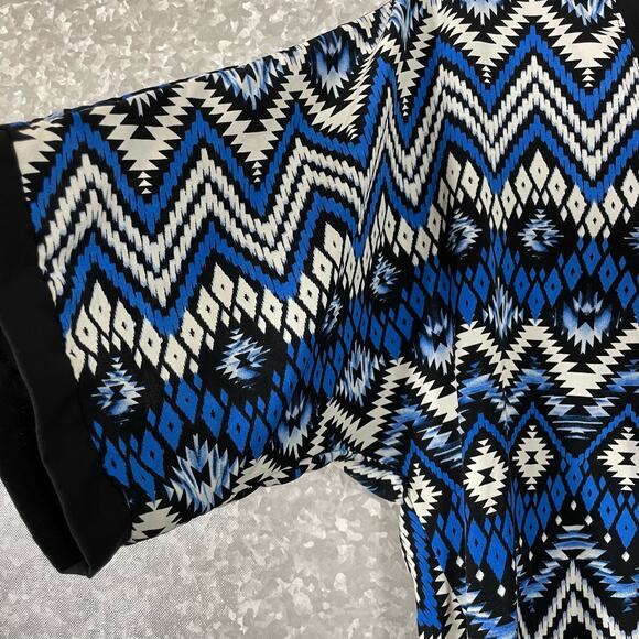 Monteau Blue & Black Aztec Print Lightweight Cardigan - Size Medium - Kimono Top - Picture 3 of 6